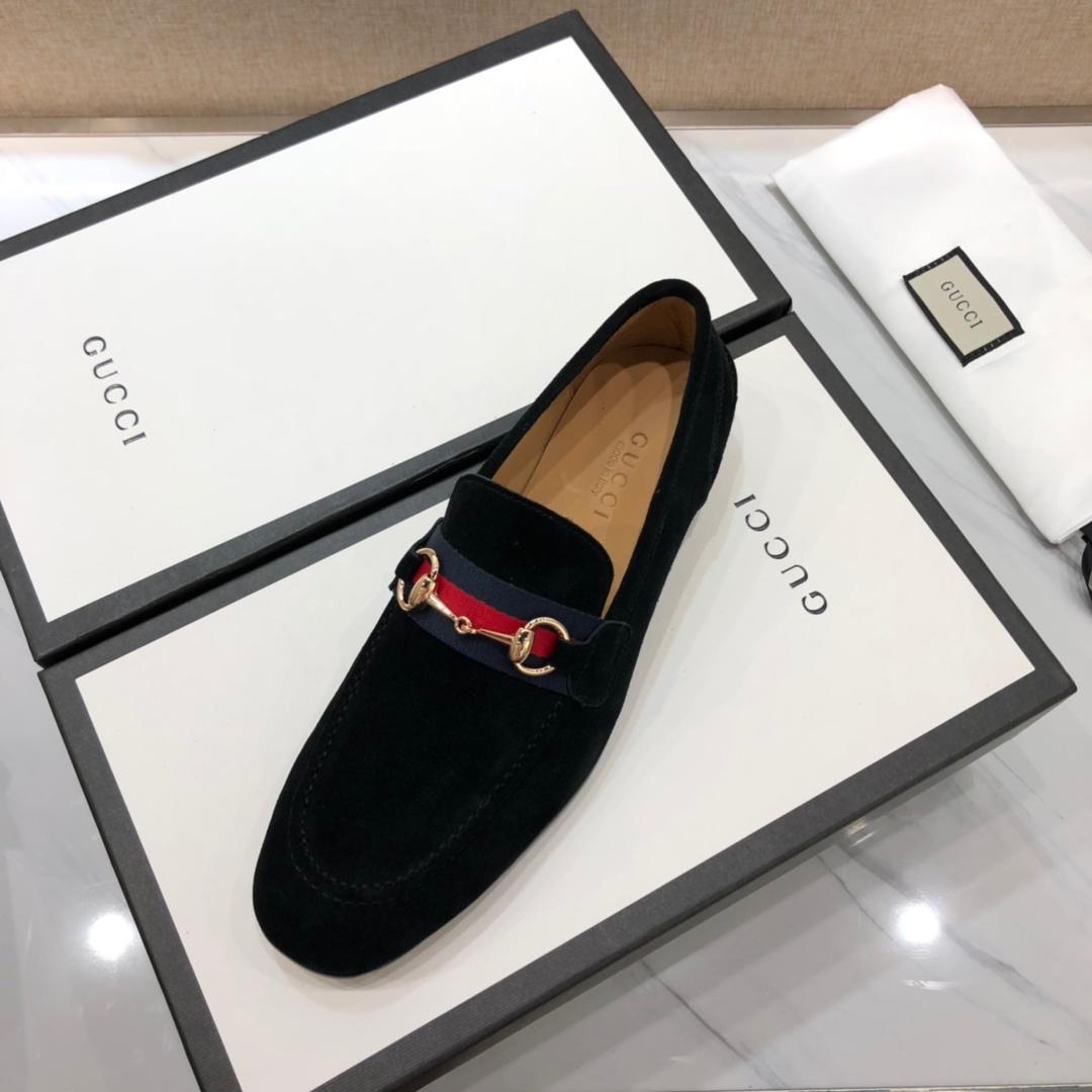 Gucci Deep Black Perfect Quality Loafers With Golden Buckle MS07540