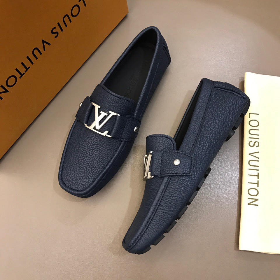 lv Arizona Moccasin Deep Blue Loafers With Silver Buckle MS02790