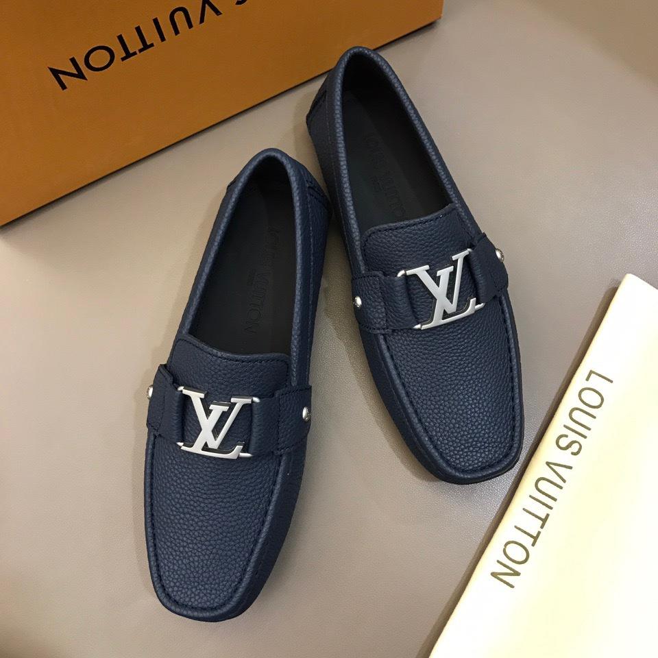 lv Arizona Moccasin Deep Blue Loafers With Silver Buckle MS02790