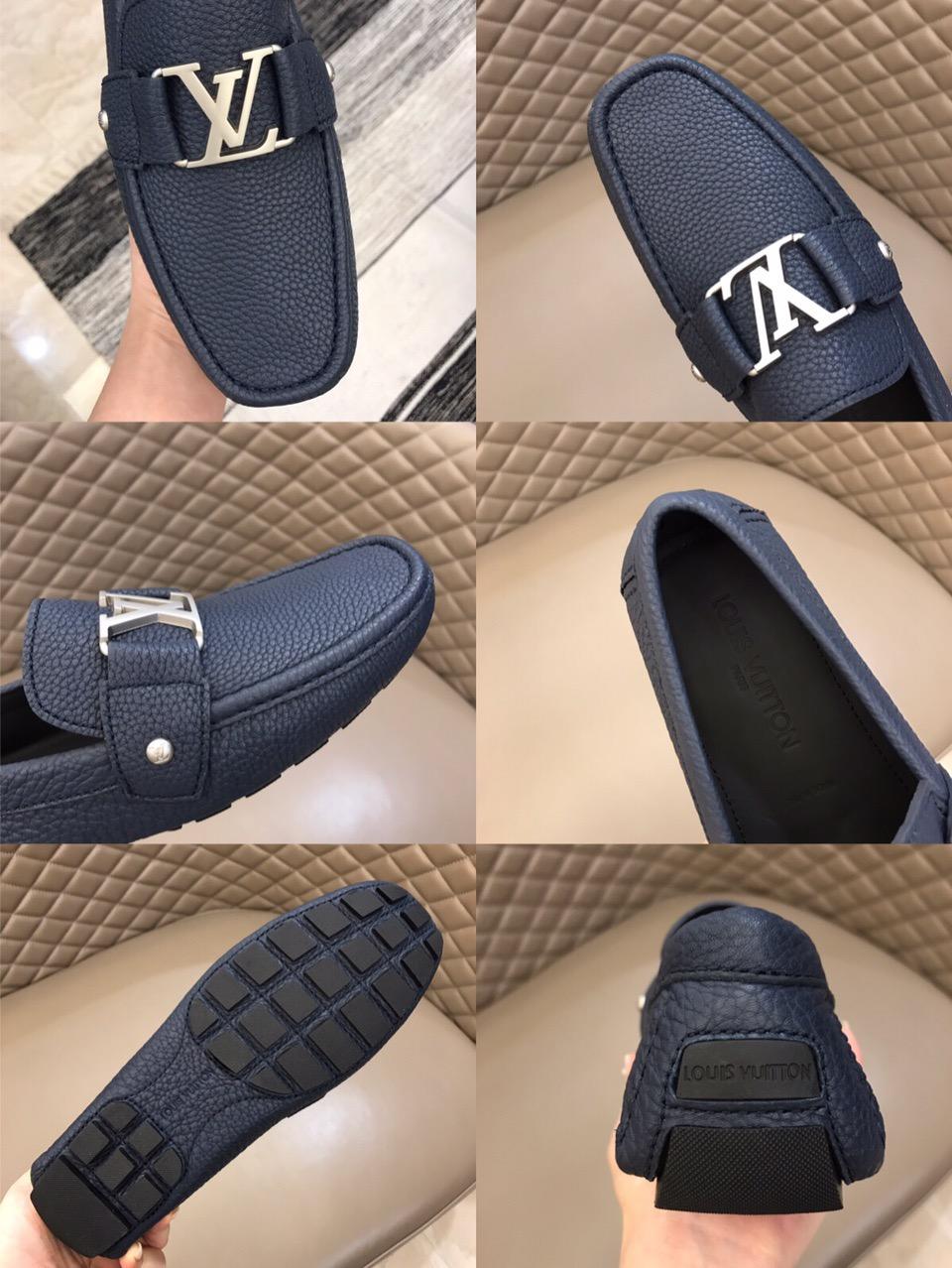 lv Arizona Moccasin Deep Blue Loafers With Silver Buckle MS02790
