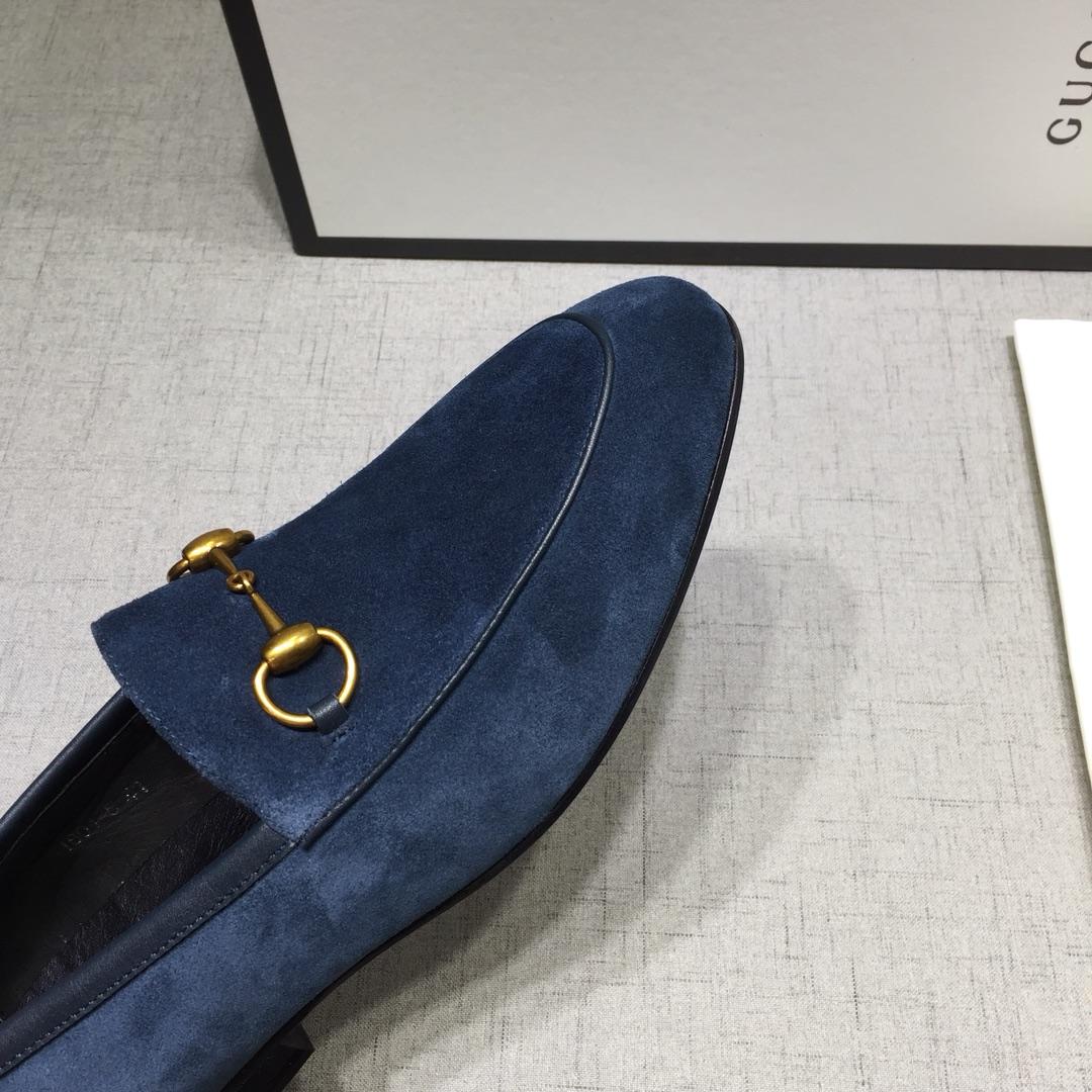 Gucci Blue Suede Leather Perfect Quality Loafers With Golden Buckle MS07602