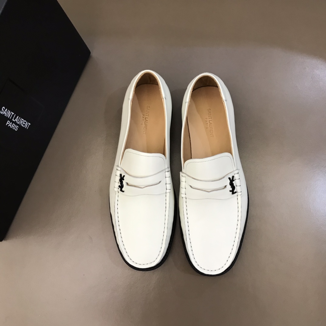 YSL Dress Shoe Teddy Penny in White Leather 