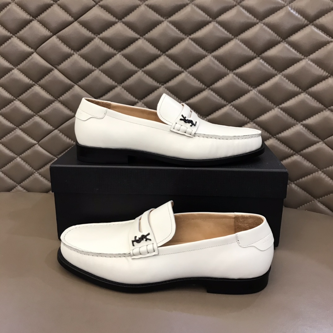 YSL Dress Shoe Teddy Penny in White Leather 