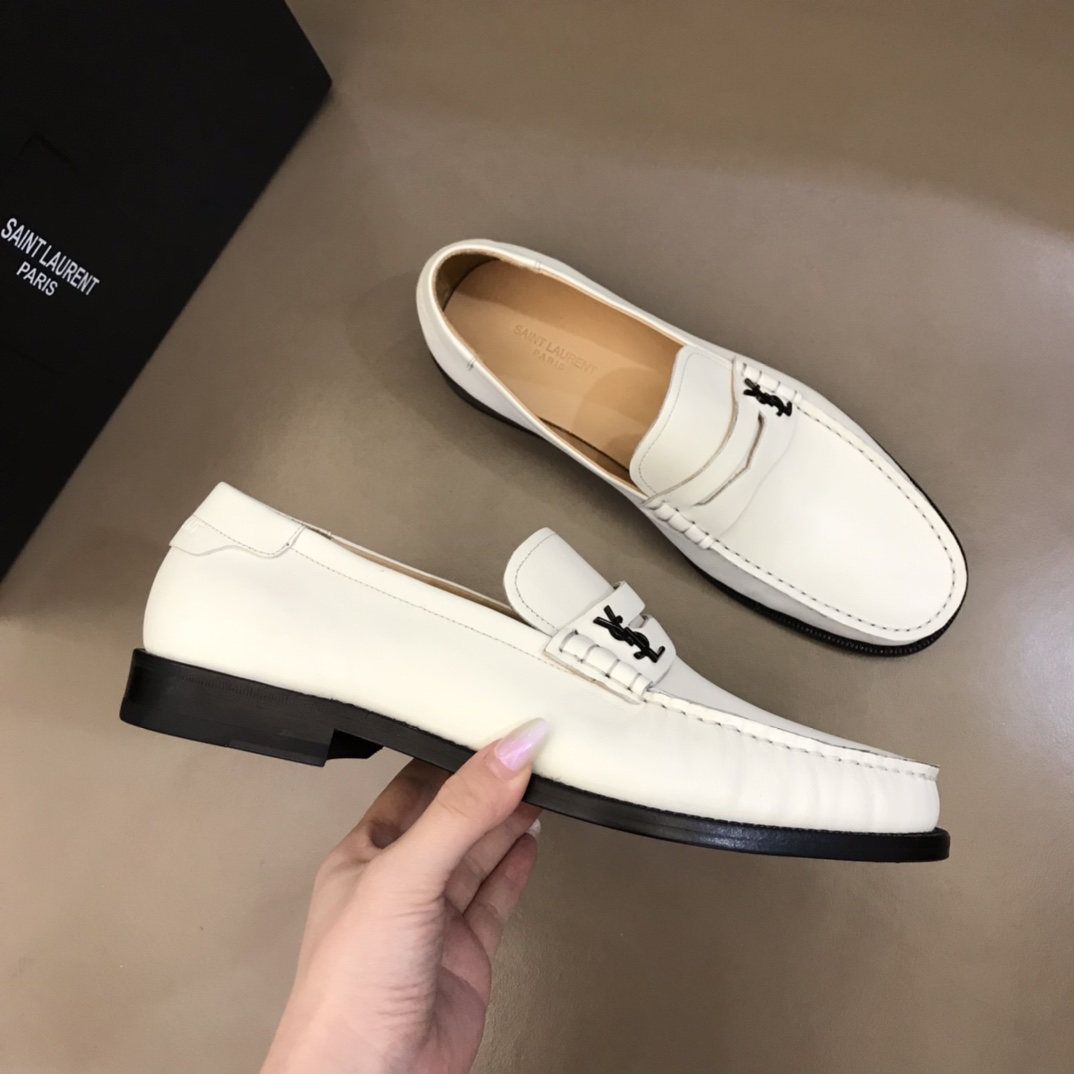 YSL Dress Shoe Teddy Penny in White Leather 