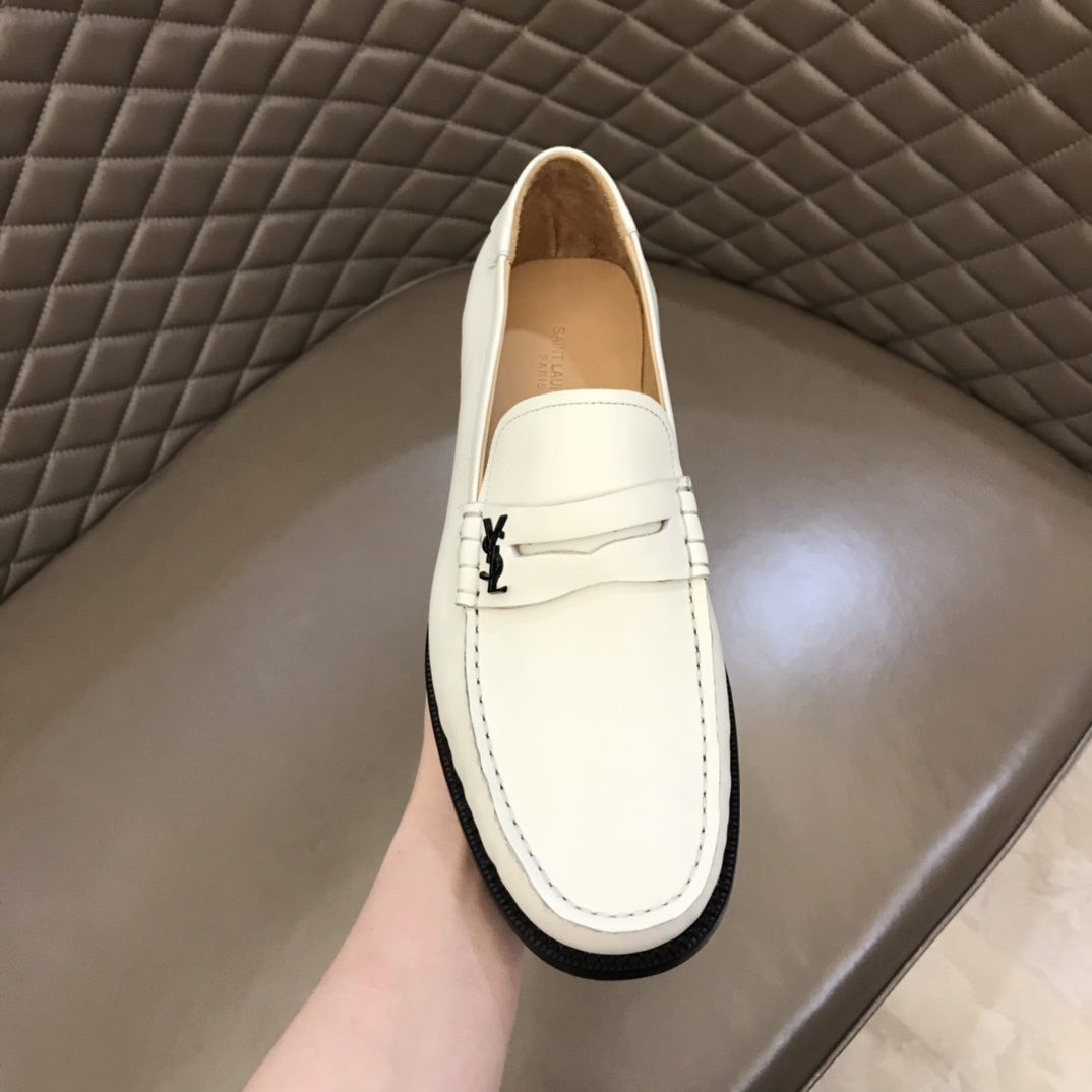 YSL Dress Shoe Teddy Penny in White Leather 