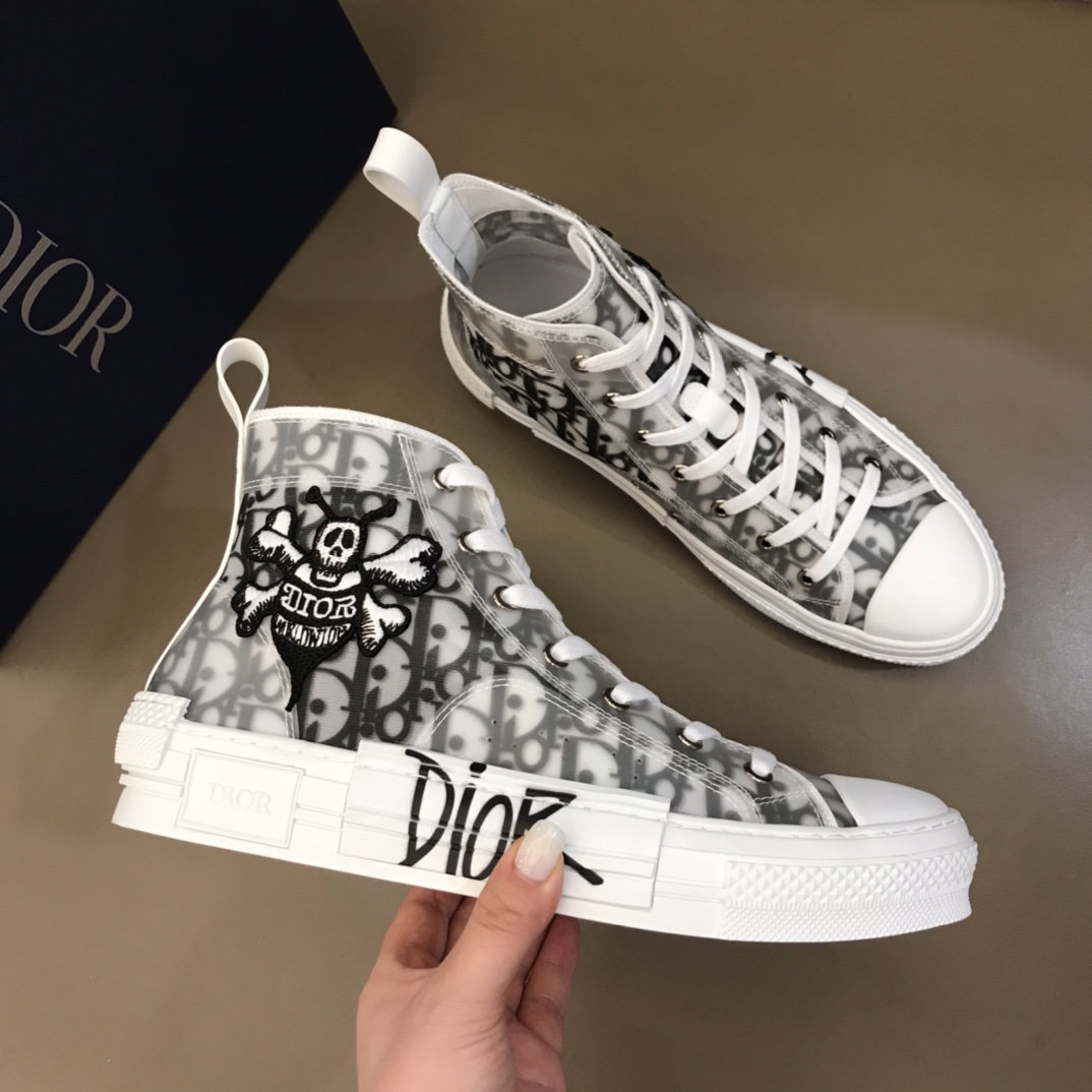 Dior Sneaker B23 in White with Black Logo high