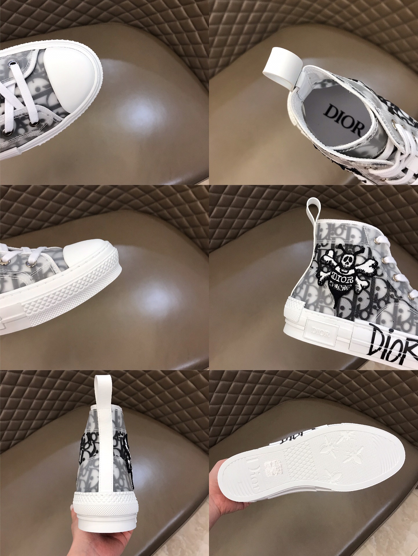 Dior Sneaker B23 in White with Black Logo high