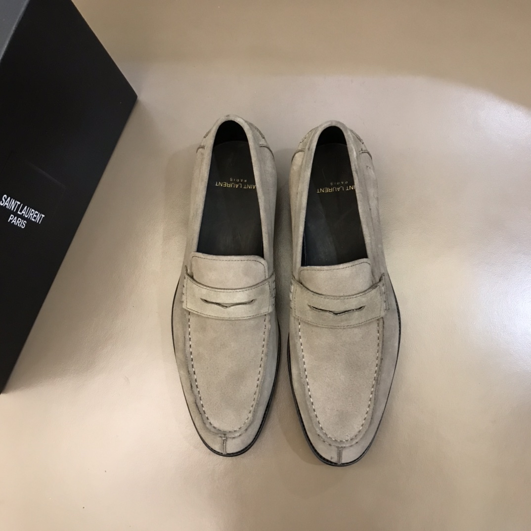 YSL Dress Shoe Teddy Penny in Gray Suede