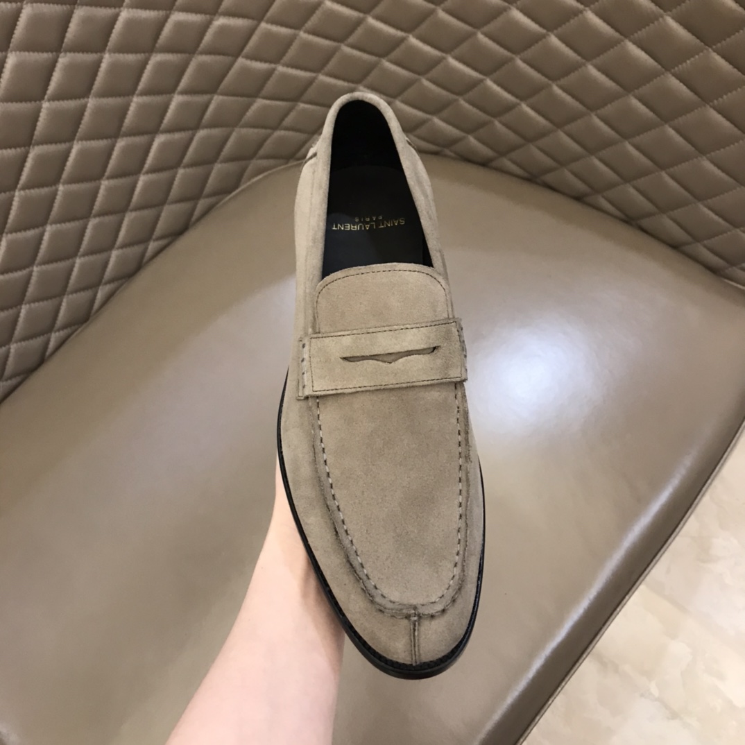 YSL Dress Shoe Teddy Penny in Gray Suede