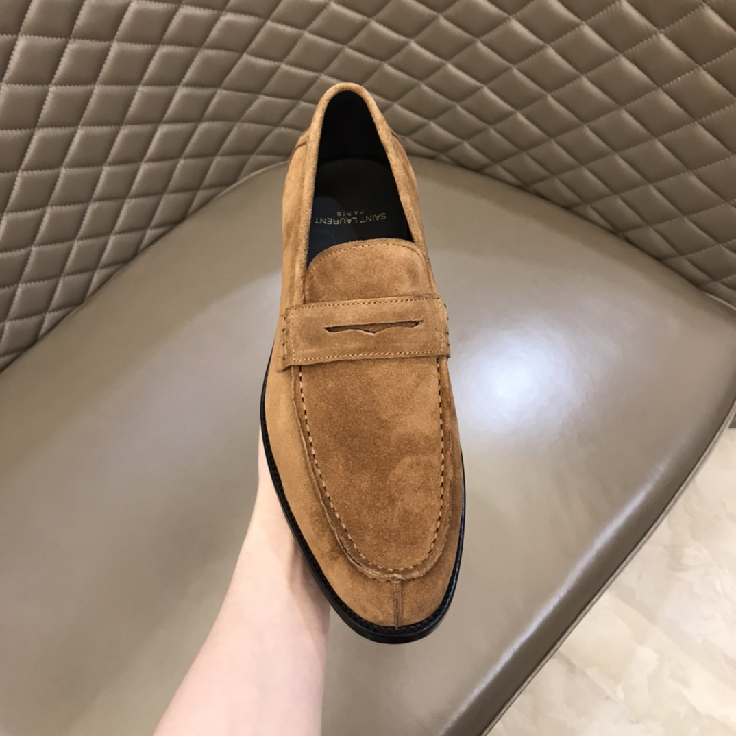 YSL Dress Shoe Teddy Penny in Brown Suede