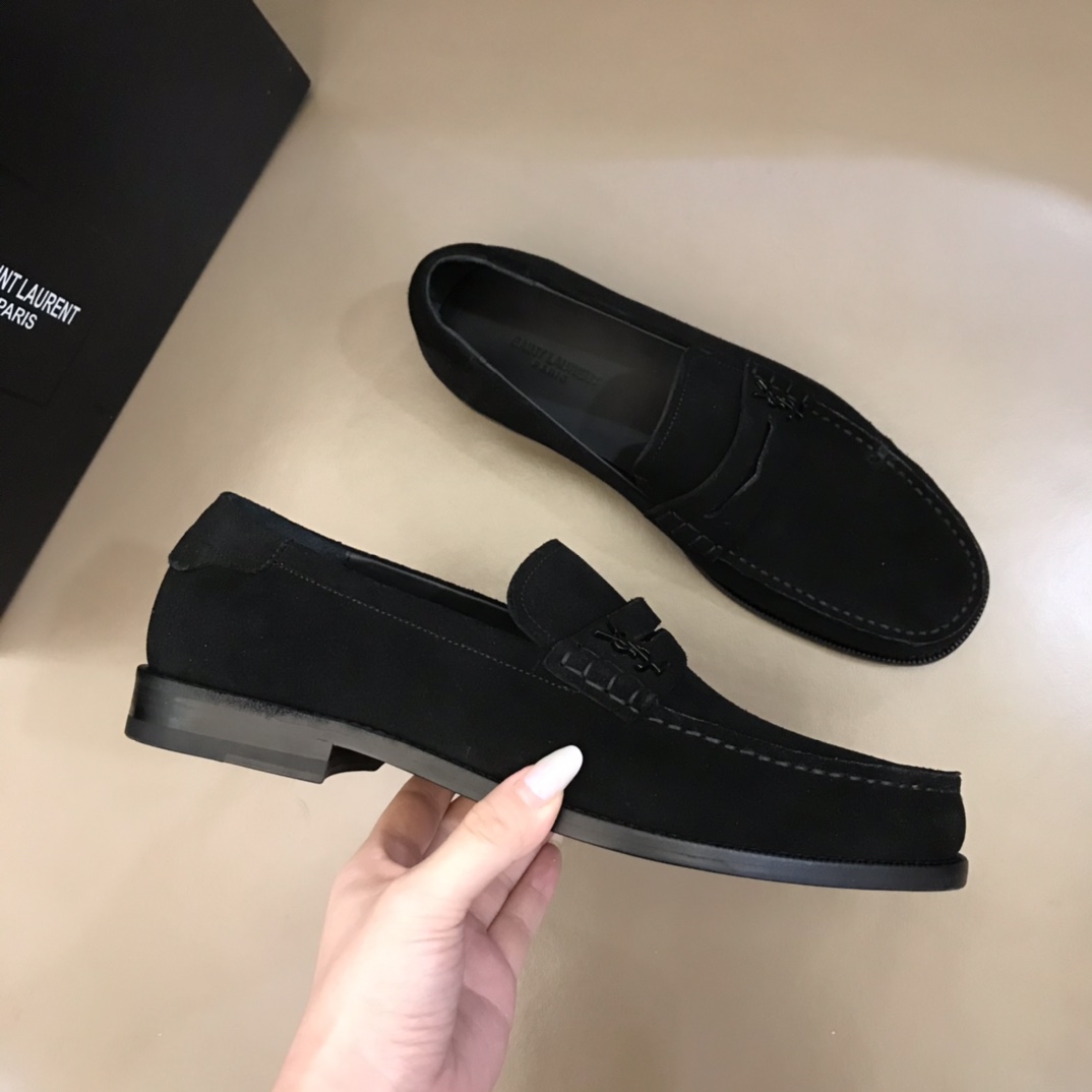 YSL Dress Shoe Teddy Penny in Black Suede