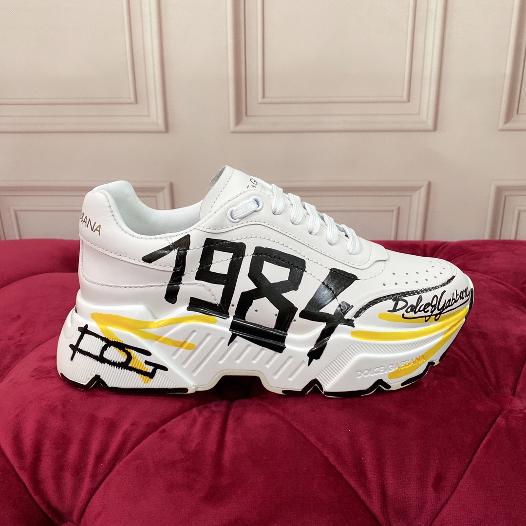 DG Sneaker Hand drawn in White with Yellow and Bla