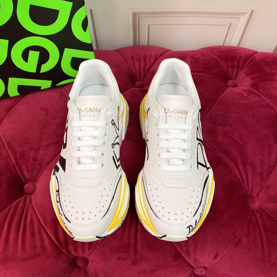DG Sneaker Hand drawn in White with Yellow and Bla