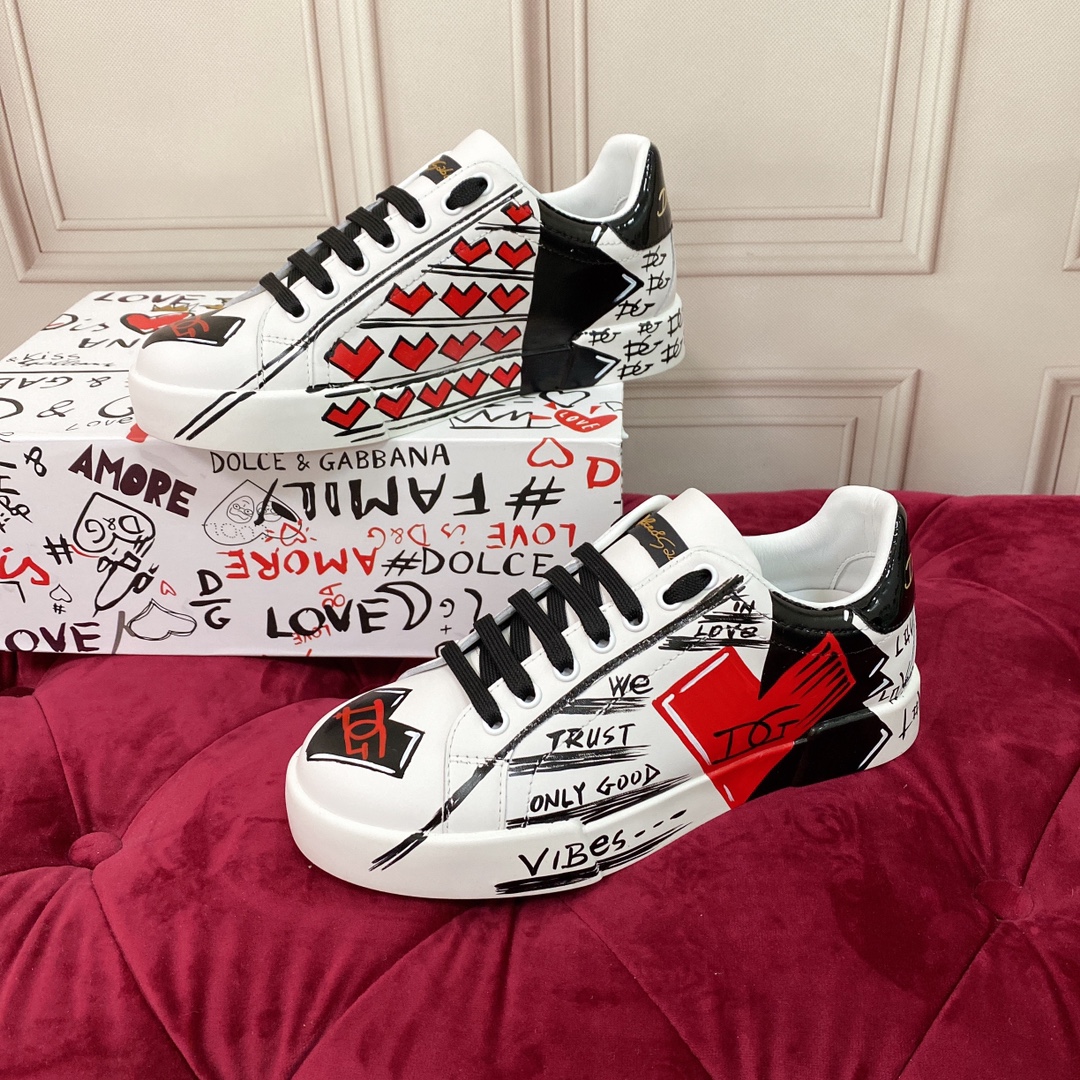 DG Sneaker Hand drawn in White with Red and Black