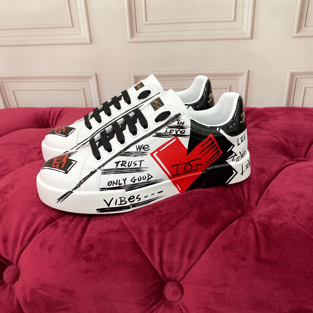 DG Sneaker Hand drawn in White with Red and Black