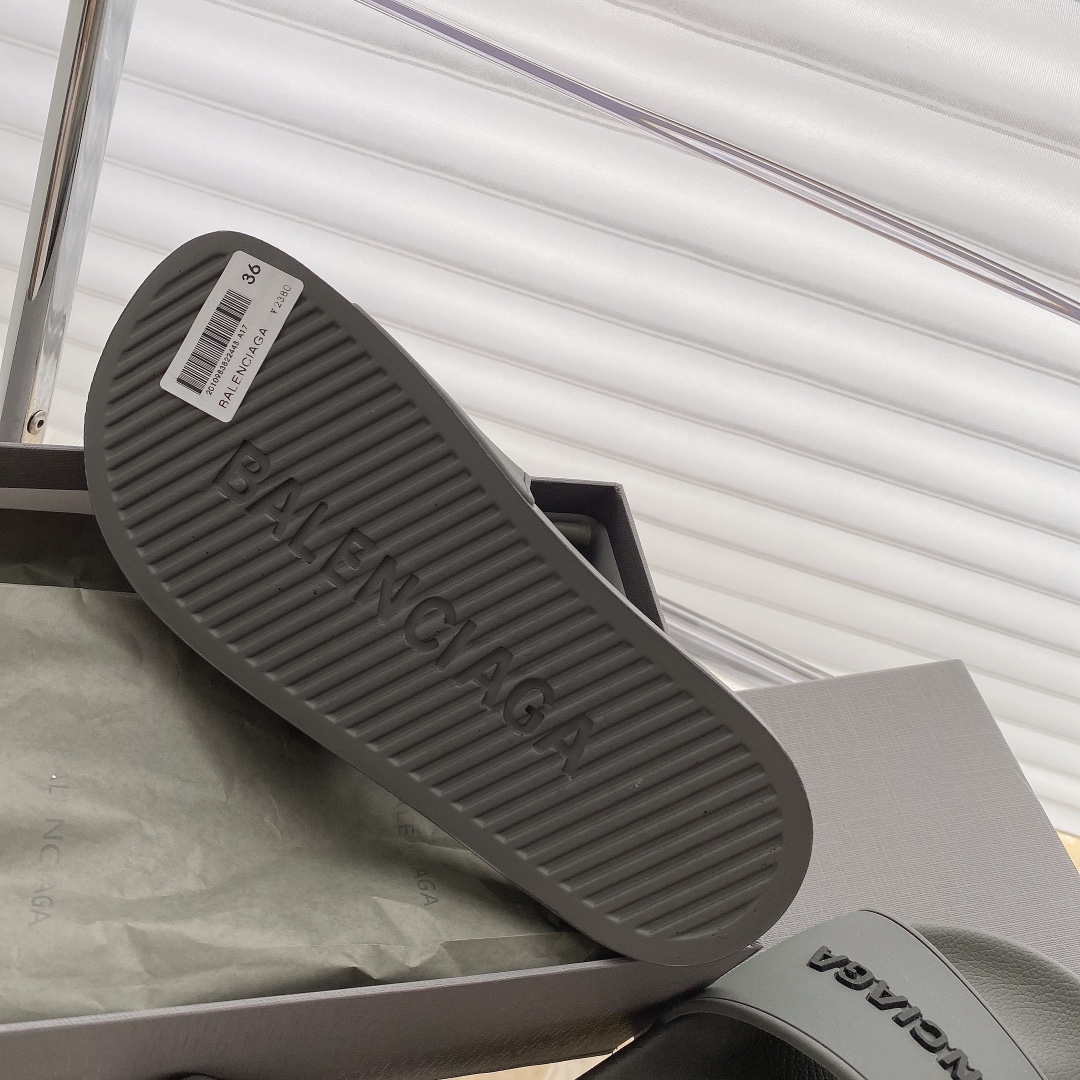 Balenciaga Pool Slides in Gray with black logo