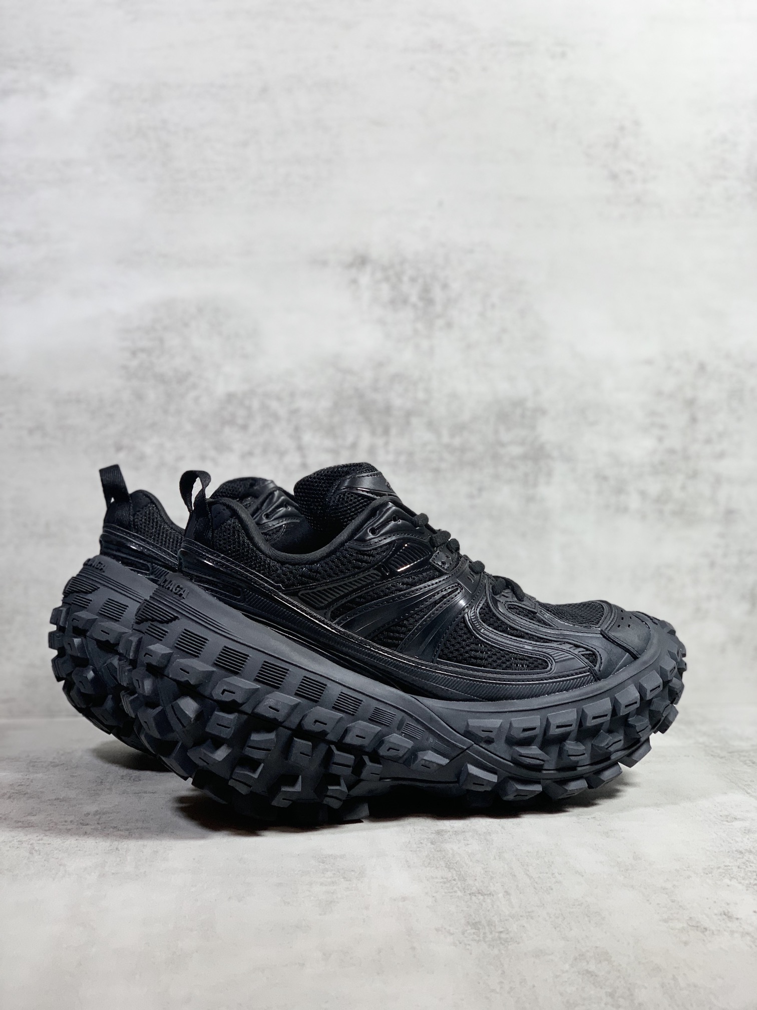 Balenciaga Defender mesh and rubber platform sneakers in black