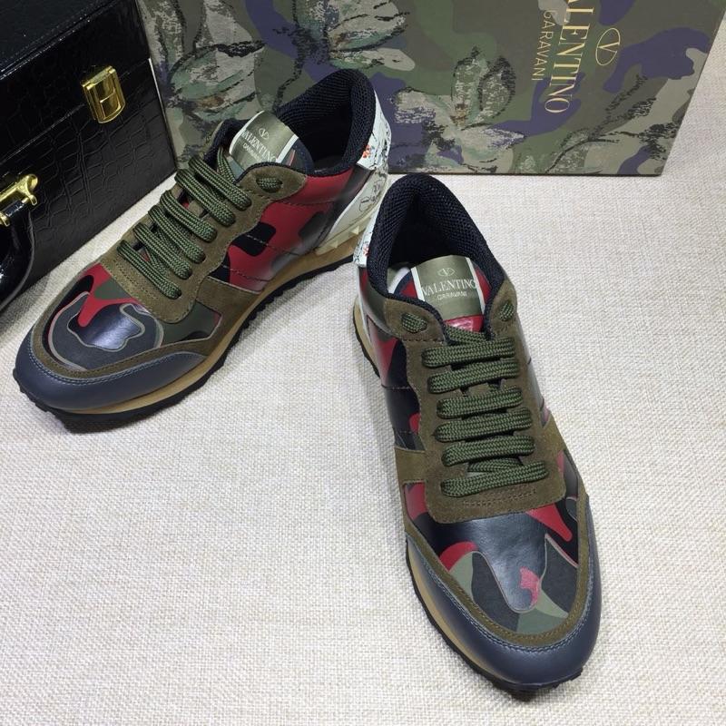 Valentino Perfect Quality Sneakers Green and red camouflage details with beige soles MS071447