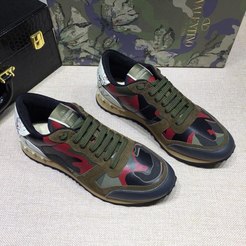 Valentino Perfect Quality Sneakers Green and red camouflage details with beige soles MS071447