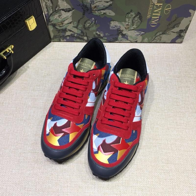 Valentino Perfect Quality Sneakers Burgundy and camouflage stars detail with white sole MS071432