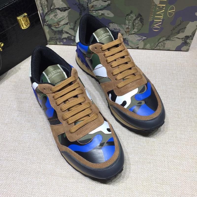 Valentino Perfect Quality Sneakers Brown and blue camouflage details with beige soles MS071436