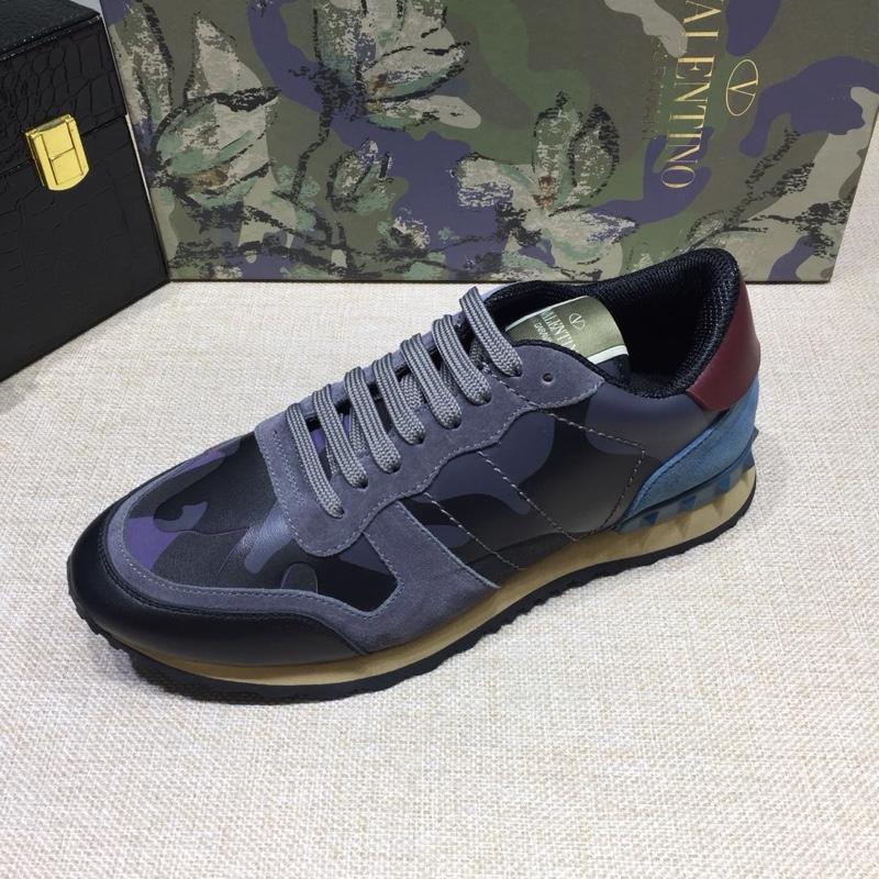 Valentino Perfect Quality Sneakers Blue and blue camouflage details with beige soles MS071446