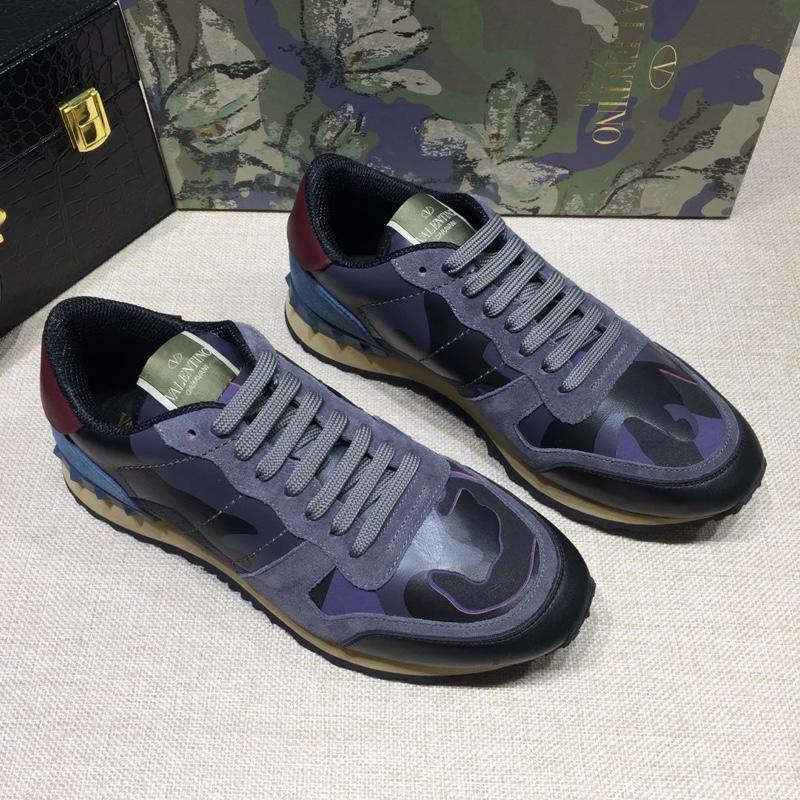 Valentino Perfect Quality Sneakers Blue and blue camouflage details with beige soles MS071446