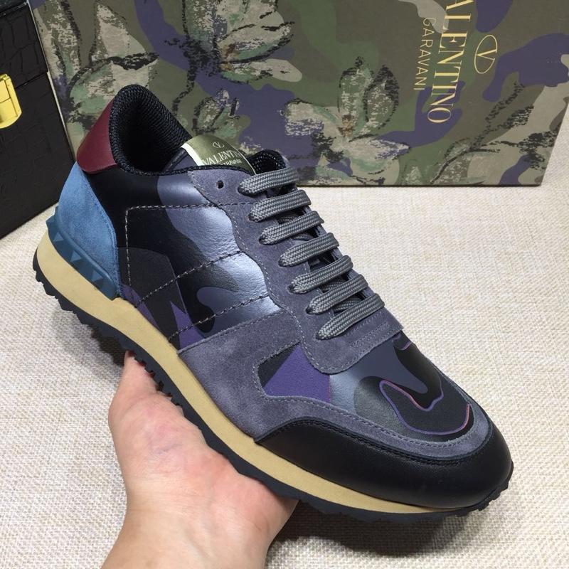 Valentino Perfect Quality Sneakers Blue and blue camouflage details with beige soles MS071446
