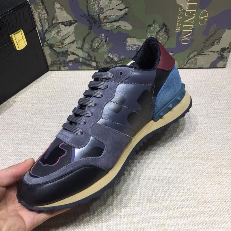 Valentino Perfect Quality Sneakers Blue and blue camouflage details with beige soles MS071446