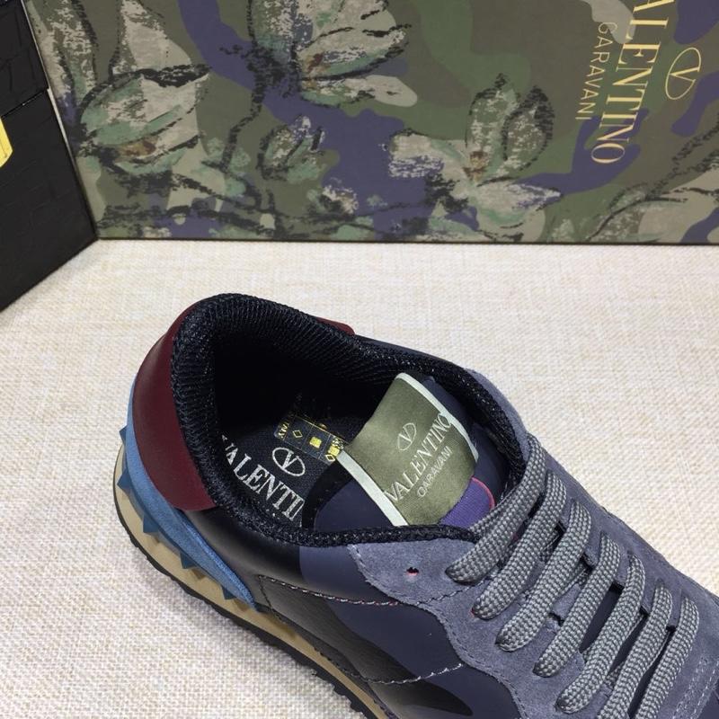 Valentino Perfect Quality Sneakers Blue and blue camouflage details with beige soles MS071446