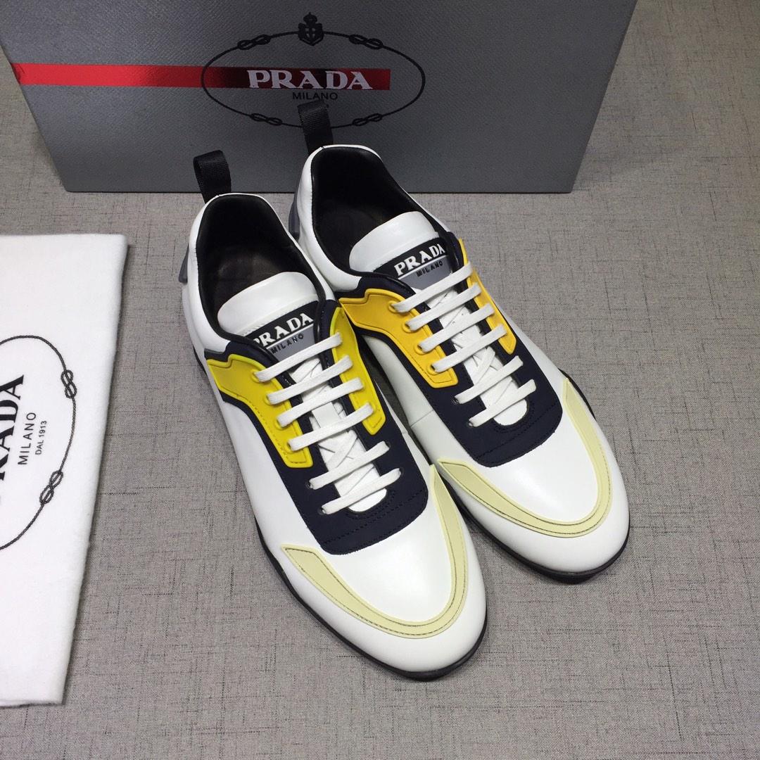 Prada Perfect Quality Sneakers White and yellow details with black sole MS071250