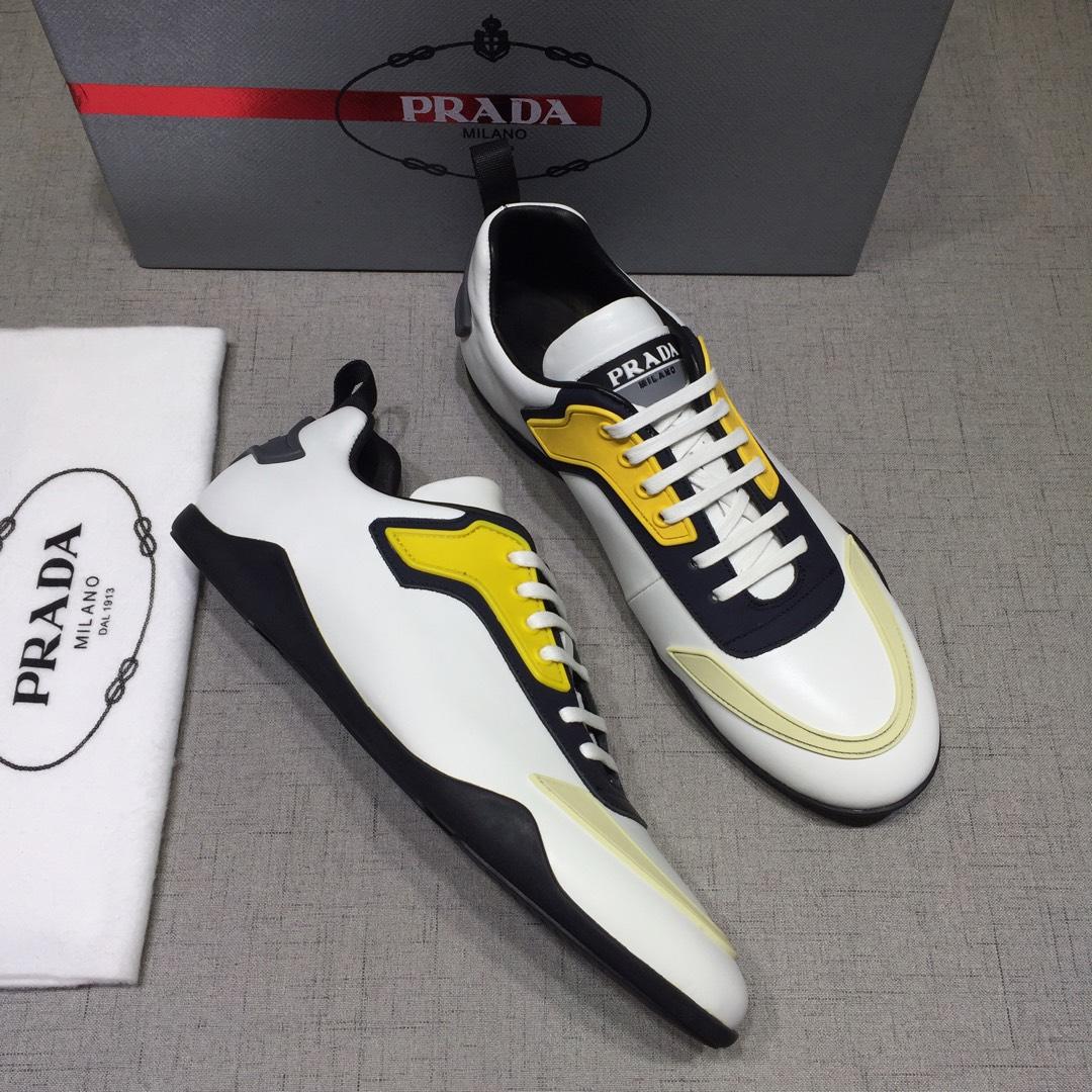 Prada Perfect Quality Sneakers White and yellow details with black sole MS071250