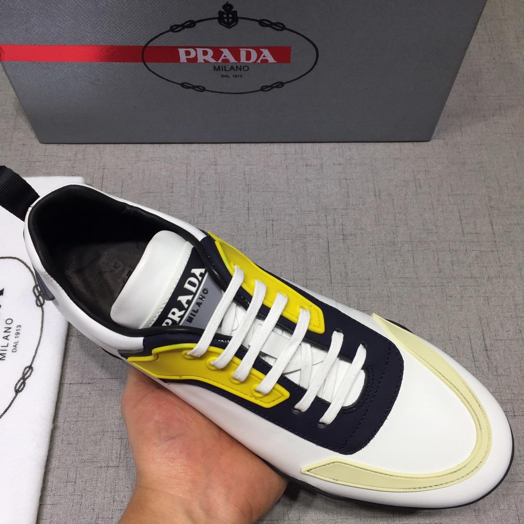 Prada Perfect Quality Sneakers White and yellow details with black sole MS071250