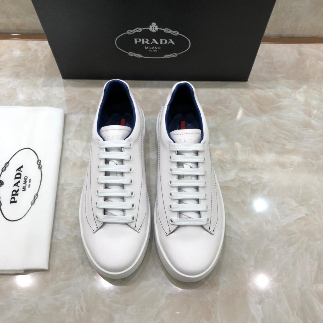 Prada Perfect Quality Sneakers White and stitching details with white sole MS071243