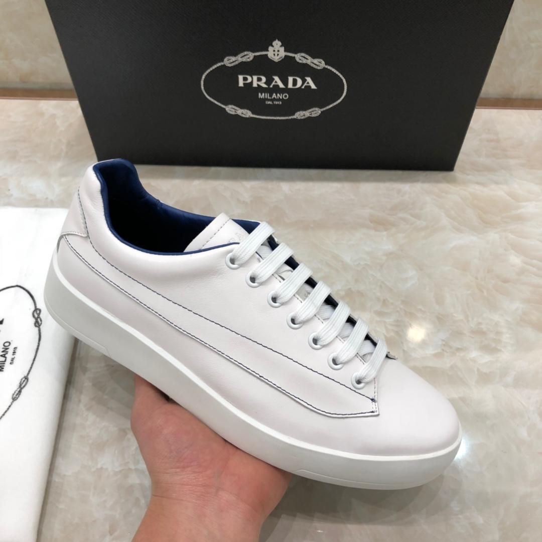 Prada Perfect Quality Sneakers White and stitching details with white sole MS071243