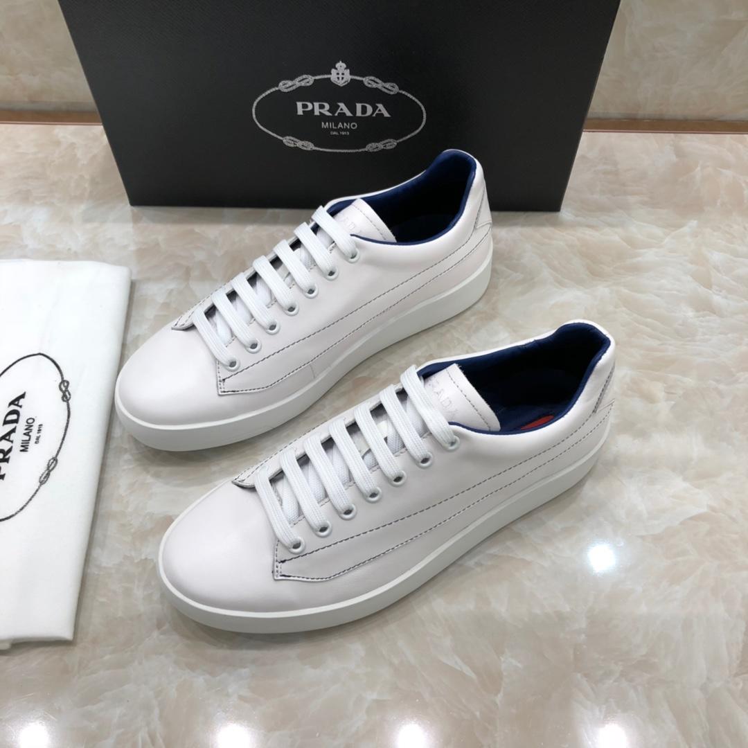 Prada Perfect Quality Sneakers White and stitching details with white sole MS071243