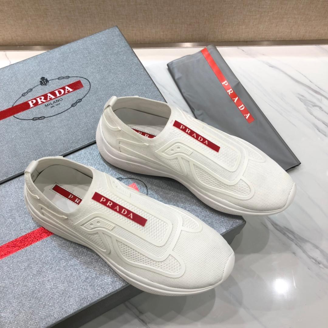 Prada Perfect Quality Sneakers White and red Prada patches with white soles MS071292