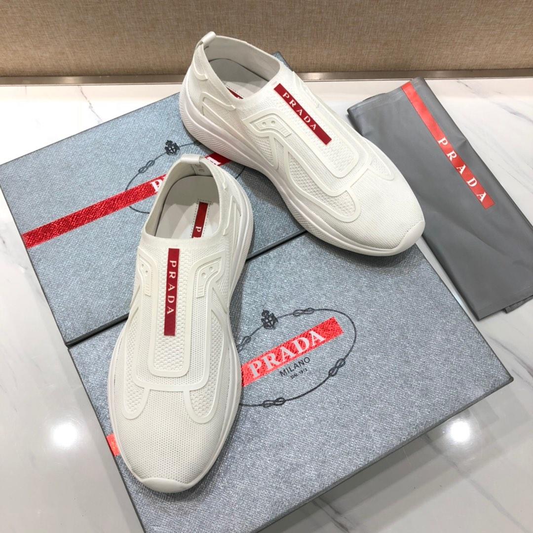 Prada Perfect Quality Sneakers White and red Prada patches with white soles MS071292