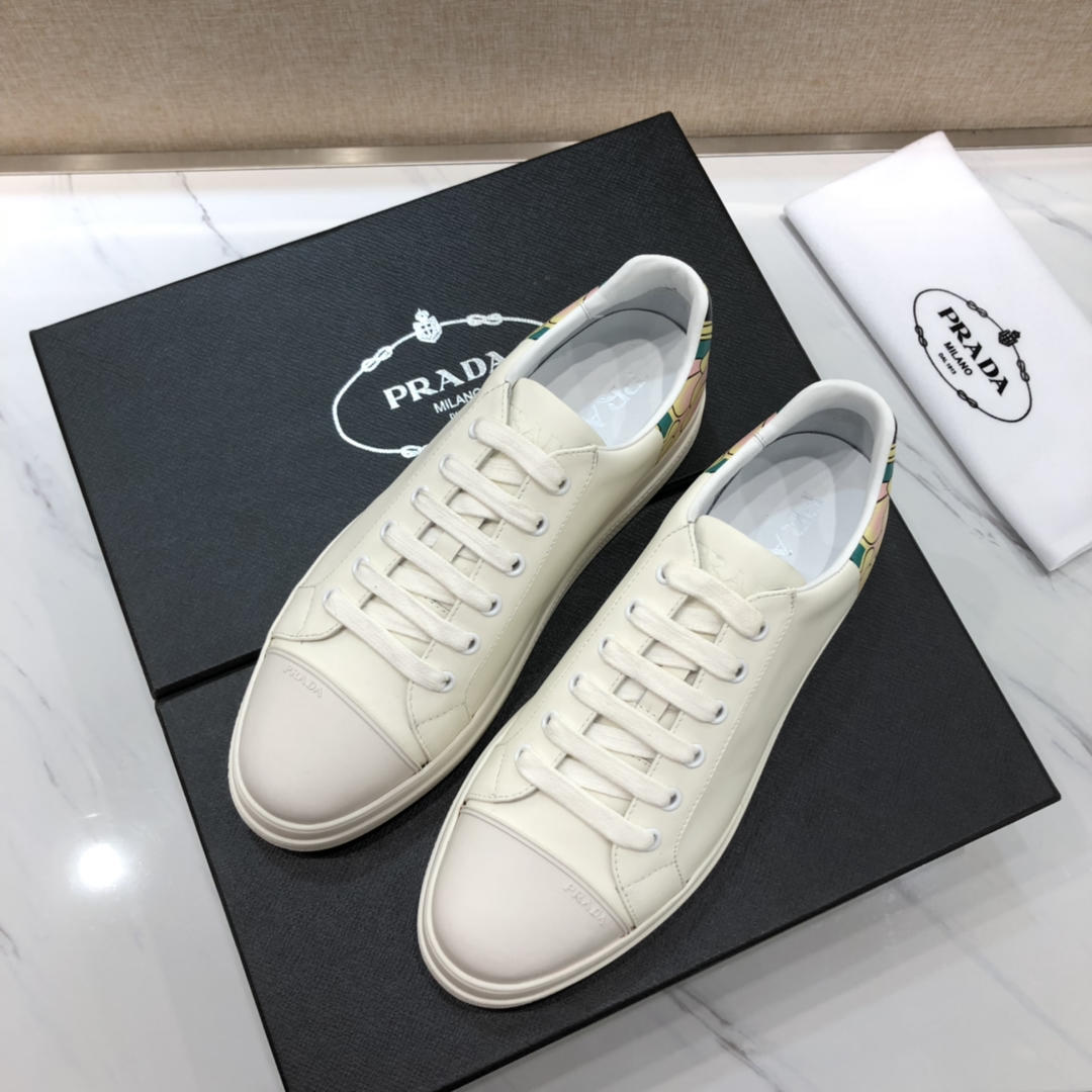 Prada Perfect Quality Sneakers White and printed heel with white sole MS071237