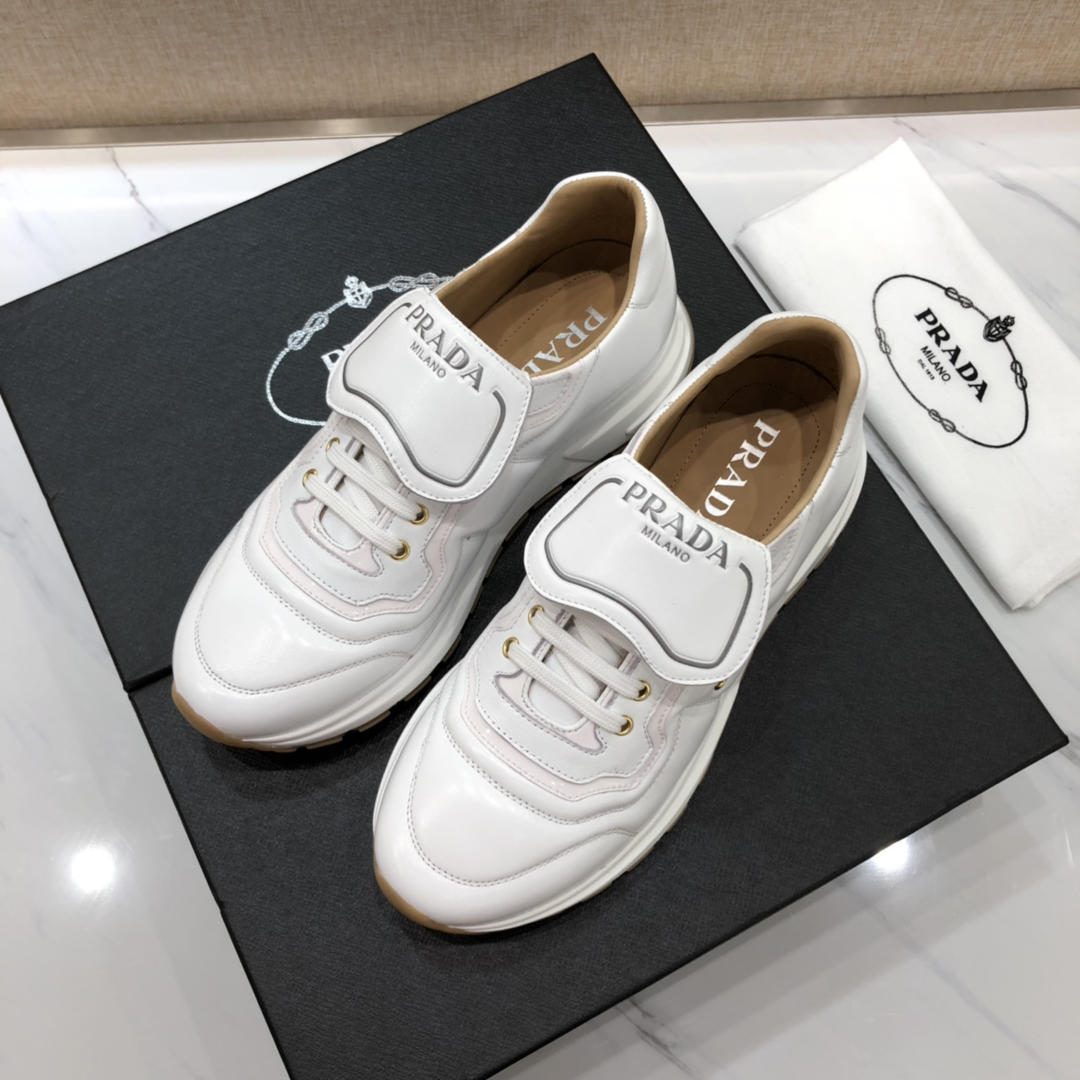 Prada Perfect Quality Sneakers White and Prada printed tongue with white sole MS071235