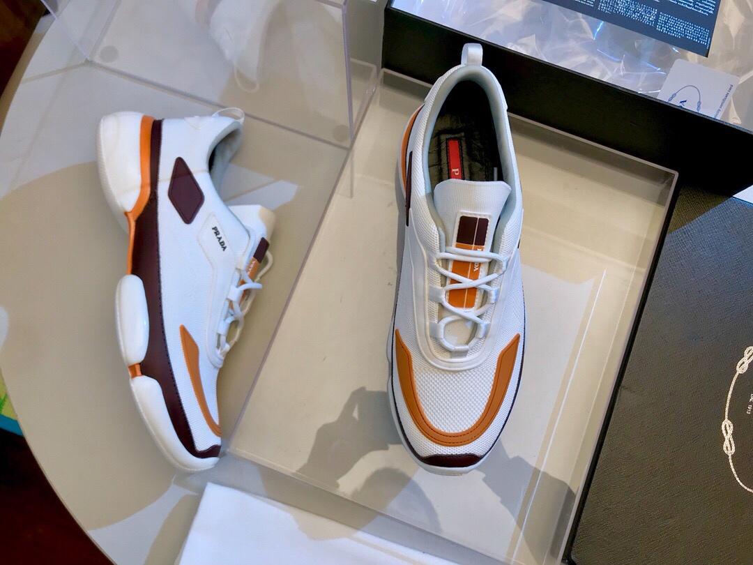 Prada Perfect Quality Sneakers White and orange details with white sole MS071302