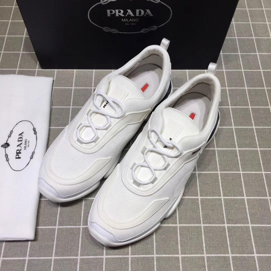 Prada Perfect Quality Sneakers White and black Prada patch with white sole MS071253