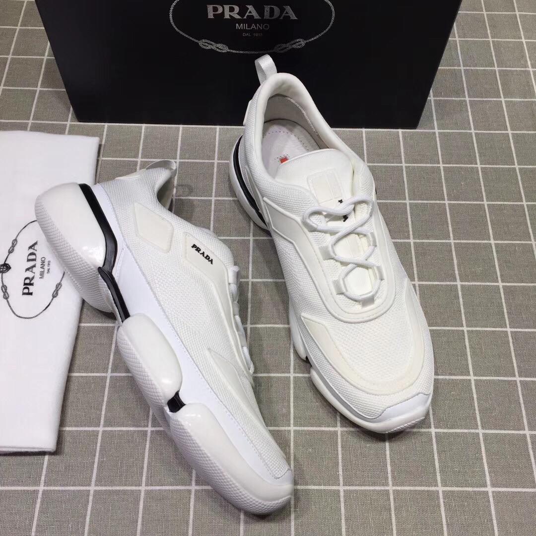 Prada Perfect Quality Sneakers White and black Prada patch with white sole MS071253