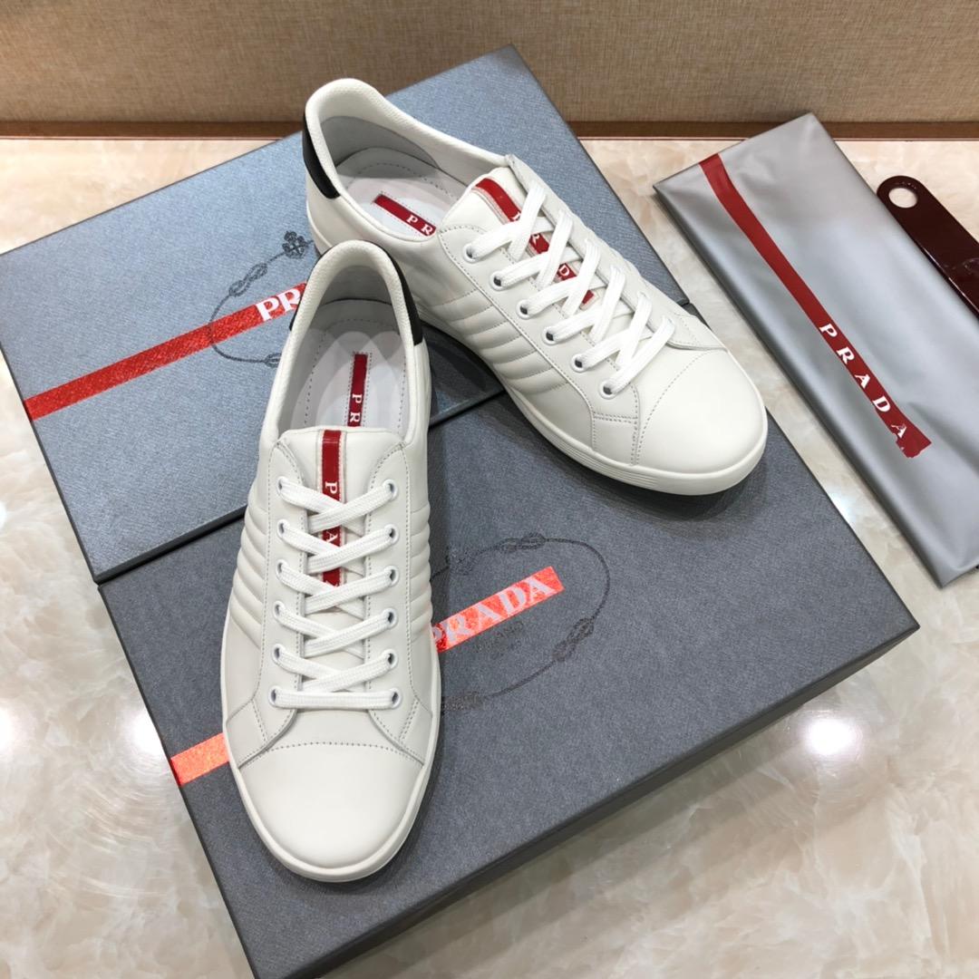 Prada Perfect Quality Sneakers White and 3D line decoration with white sole MS071261