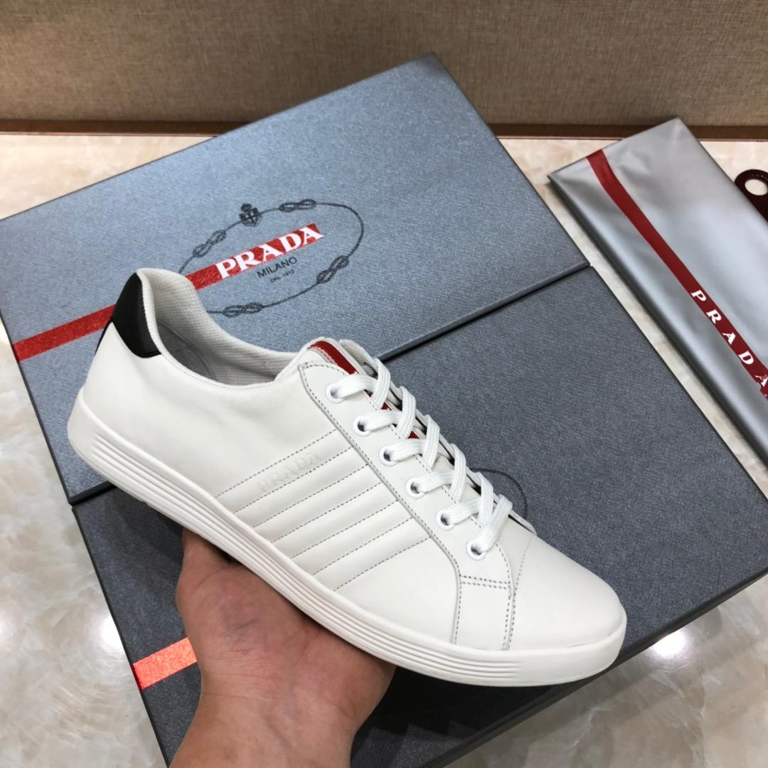 Prada Perfect Quality Sneakers White and 3D line decoration with white sole MS071261