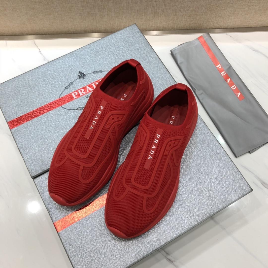 Prada Perfect Quality Sneakers Red and red Prada patches with red soles MS071294