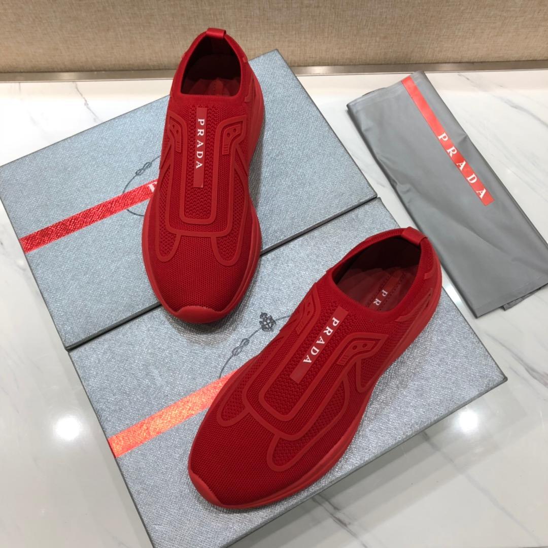 Prada Perfect Quality Sneakers Red and red Prada patches with red soles MS071294