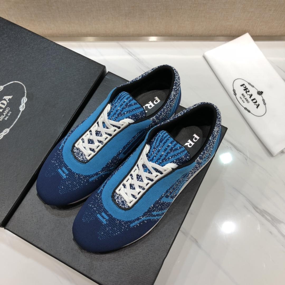 Prada Perfect Quality Sneakers Navy and sky blue Prada print with white sole MS071248