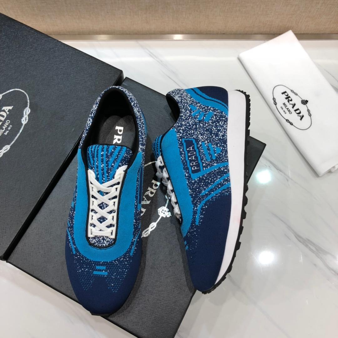 Prada Perfect Quality Sneakers Navy and sky blue Prada print with white sole MS071248