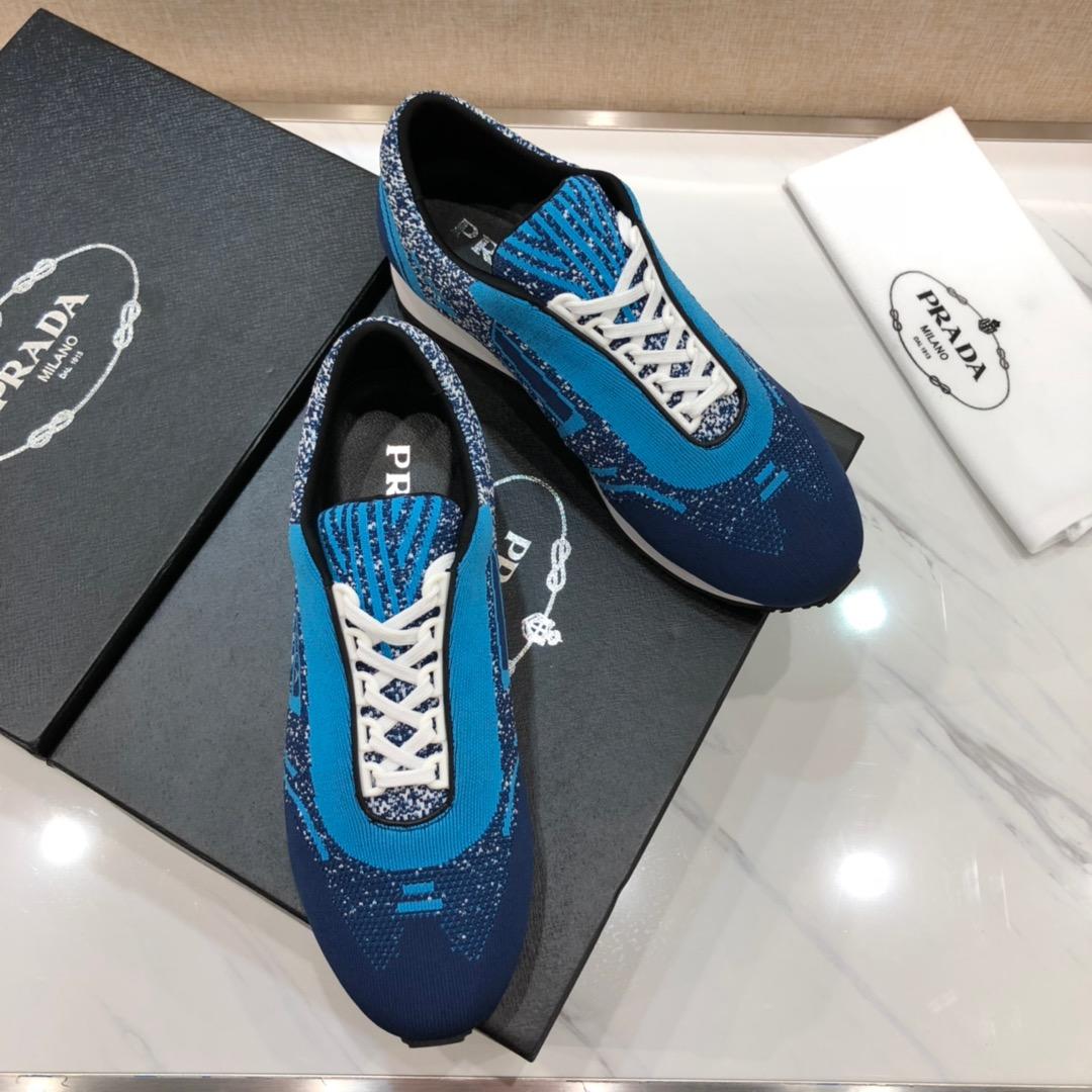 Prada Perfect Quality Sneakers Navy and sky blue Prada print with white sole MS071248